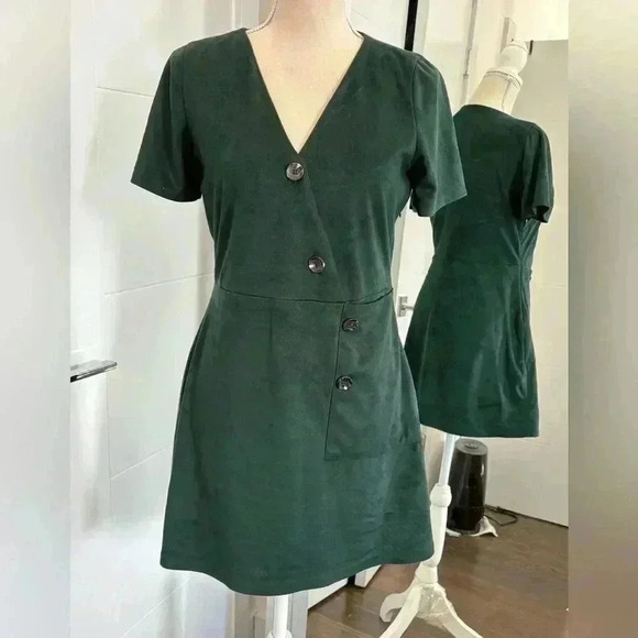 Zara Trafaluc Short Sleeve Velvet Mini Dress Women's Size M Deep Green - Picture 4 of 10